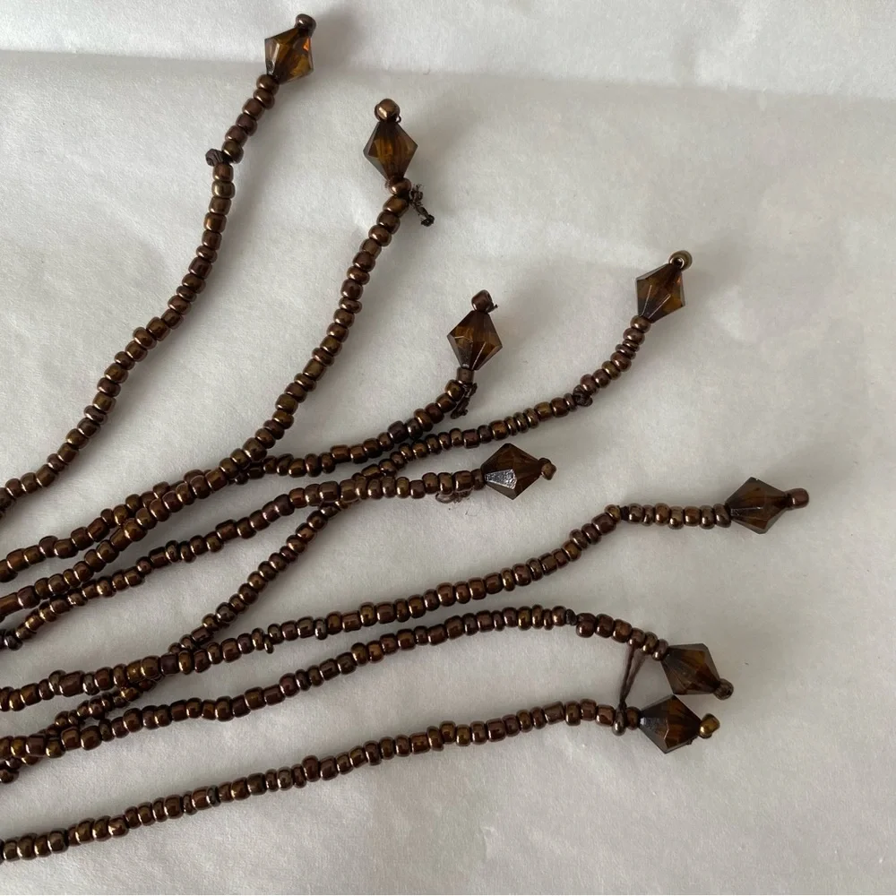 Braided Brown Beaded Belt with Beaded Tassels Fringe boho festival hippie